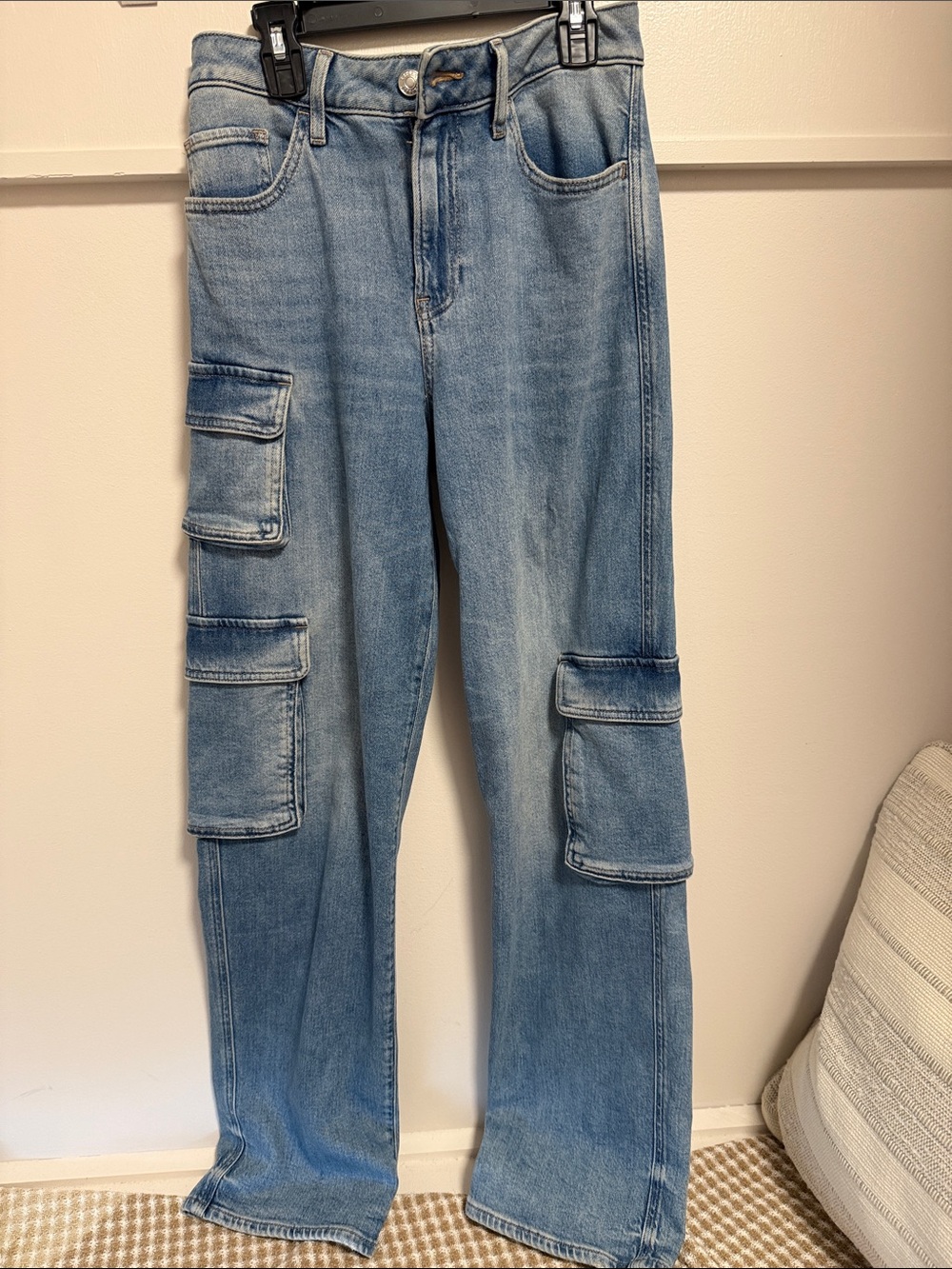 Express Light Blue High-Rise Wide-Leg Cargo Jeans - Women